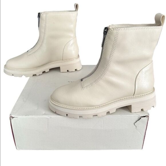 Gianni Bini X Nastia Liukin Bowery Leather Zip Lug Sole Boots Chunky Sole Cream - Picture 3 of 15